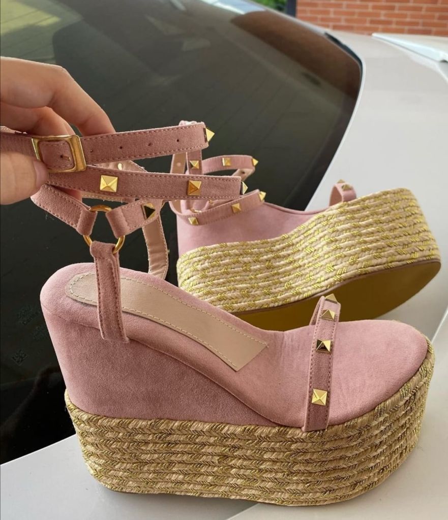 Sandalias de Plataforma Rosadas Con Dorado Para Damas Zapatos Colombianos ENVY-0026