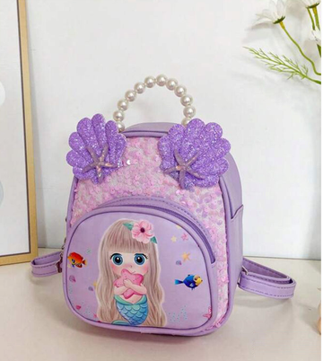 69931 Mochila clásica sirena patrón con perla artificial & con diseño de concha cremallera