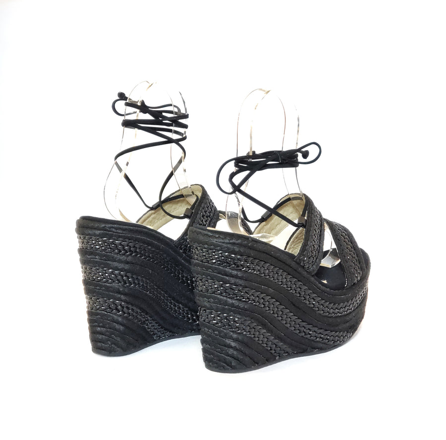 Zapatillas De Plataforma Negra Con Tiras Para Damas - Zapatos Colombianos