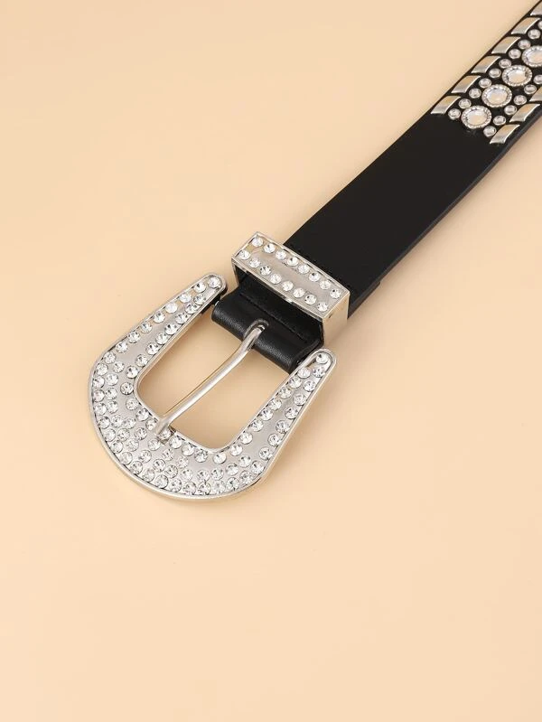 swbelt18210617724 Cinturón con hebilla con diseño de diamante de imitación