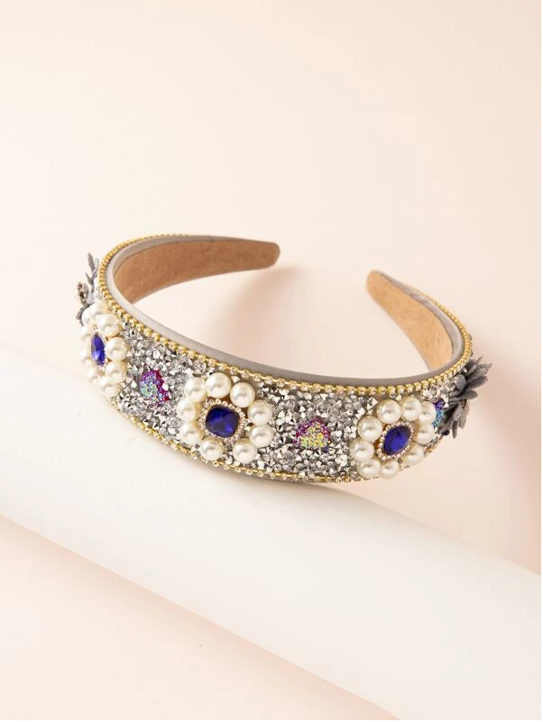 sw2108185412235454 Diadema con diamante de imitación & con diseño de perla artificial