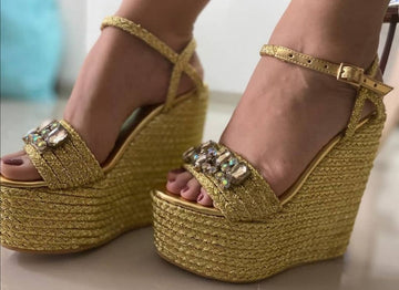 Zapatillas Doradas de Plataforma Para Damas - Zapatos Colombianos