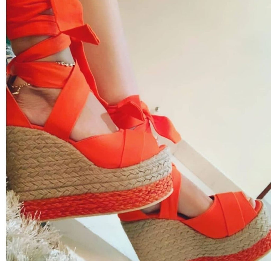 Sandalias de Plataforma Naranja Con Lazos Para Damas Zapatos Colombi – Endless Rose Store
