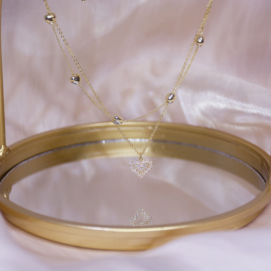 Collar de Doble Capa de Oro Auténtico de 14k para Mujer